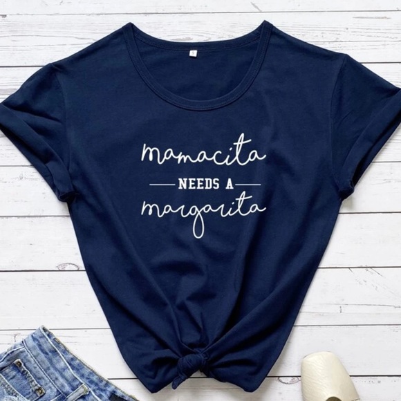 . Tops - PLUS mamacita needs a margarita graphic tee blue